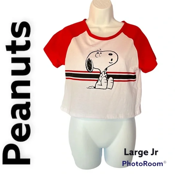 Peanuts Snoopy graphic Tee crop top White Black red Size large Jr - Picture 1 of 9
